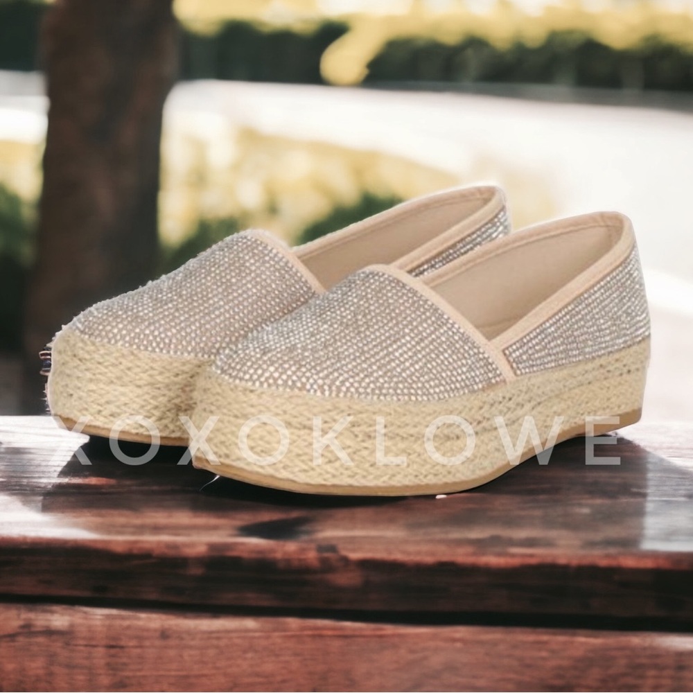 Rhinestone Sparkle Slip On Espadrille Platform Sneakers Bling Bling - Picture 13 of 14